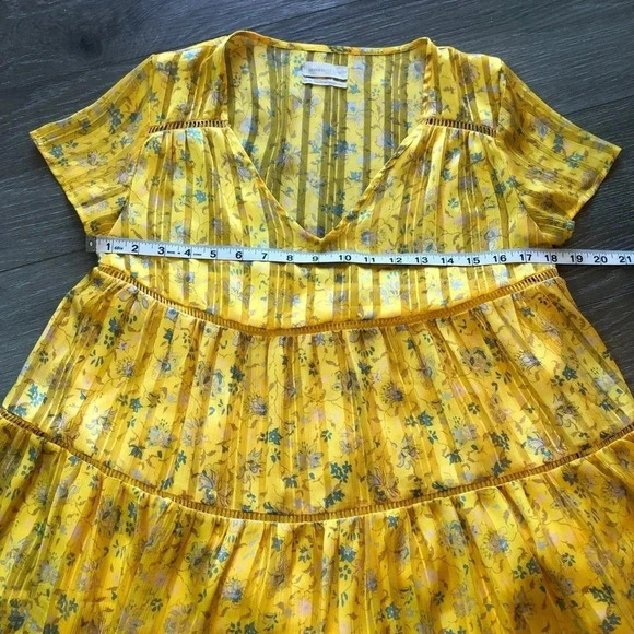 Urban Outfitters Yellow Gold Pippa Chiffon Tiered Floral Mini Dress Size XS - Picture 5 of 14